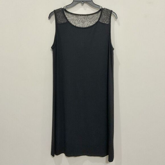 Eileen Fisher Jersey Knit Dress Black Mesh Top Sleeveless Sz M Minimalist - Picture 1 of 5